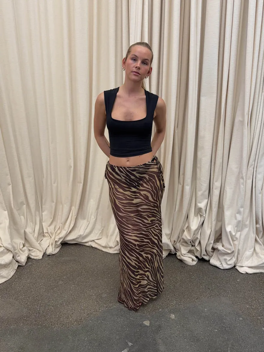 Design By Si Azelma nederdel i mesh med zebraprint - Brun/beige Sale
