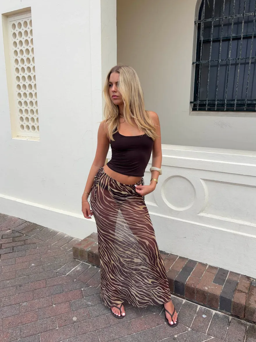 Design By Si Azelma nederdel i mesh med zebraprint - Brun/beige Sale