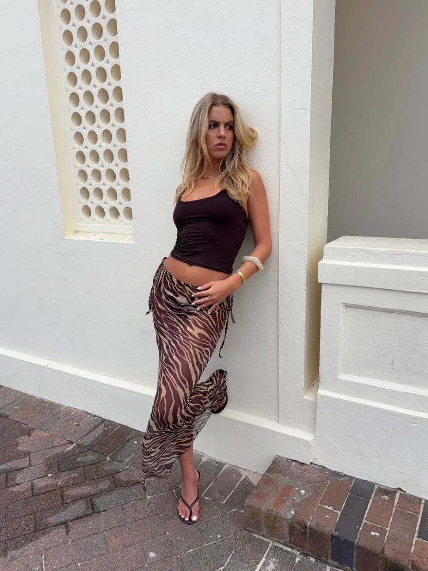Design By Si Azelma nederdel i mesh med zebraprint - Brun/beige Sale