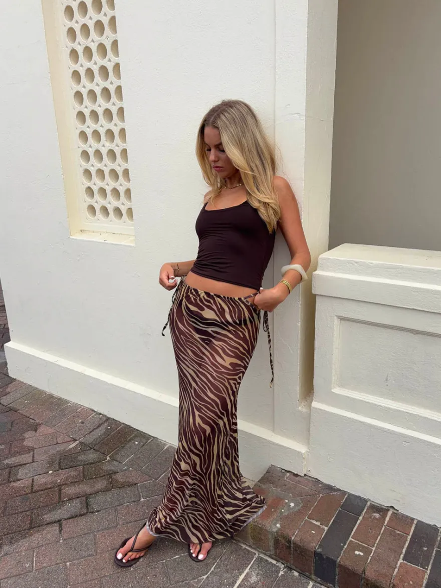 Design By Si Azelma nederdel i mesh med zebraprint - Brun/beige Sale