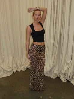 Design By Si Azelma nederdel i mesh med zebraprint - Brun/beige Sale