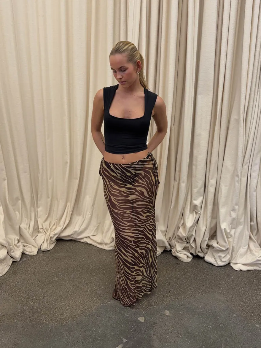 Design By Si Azelma nederdel i mesh med zebraprint - Brun/beige Sale