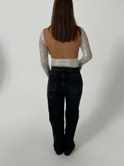 Design By Si Babette pallietbluse med åben ryg - Sølv Best