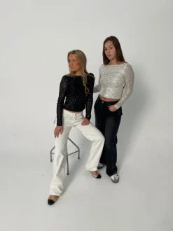 Design By Si Babette pallietbluse med åben ryg - Sort Online