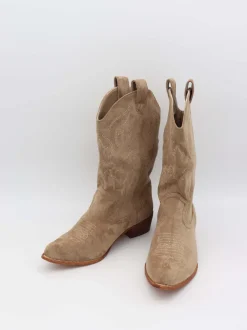 Design By Si Bassau Cowboystøvler i beige imiteret ruskind Outlet