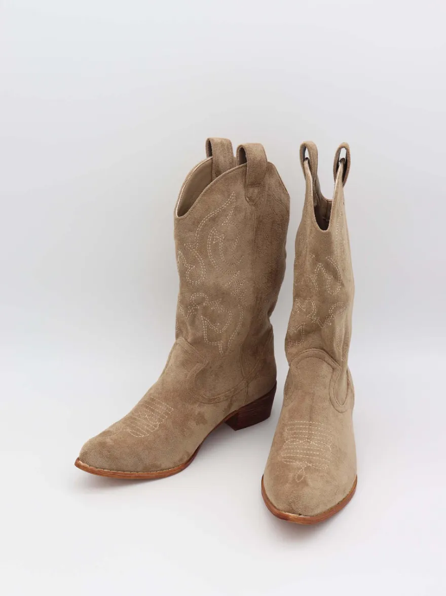 Design By Si Bassau Cowboystøvler i beige imiteret ruskind Outlet