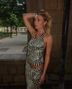 Design By Si Blancine top med zebraprint - Sort/beige Clearance