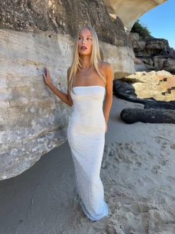 Design By Si Bludina maxikjole med blonder - Hvid Online
