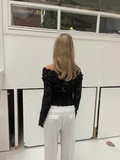 Design By Si Bodil langærmet bluse med blonder - Sort Clearance