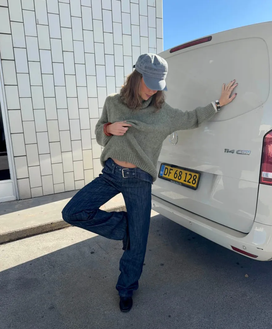 Design By Si Boletta jeans med bælte - Mørkeblå denim Hot