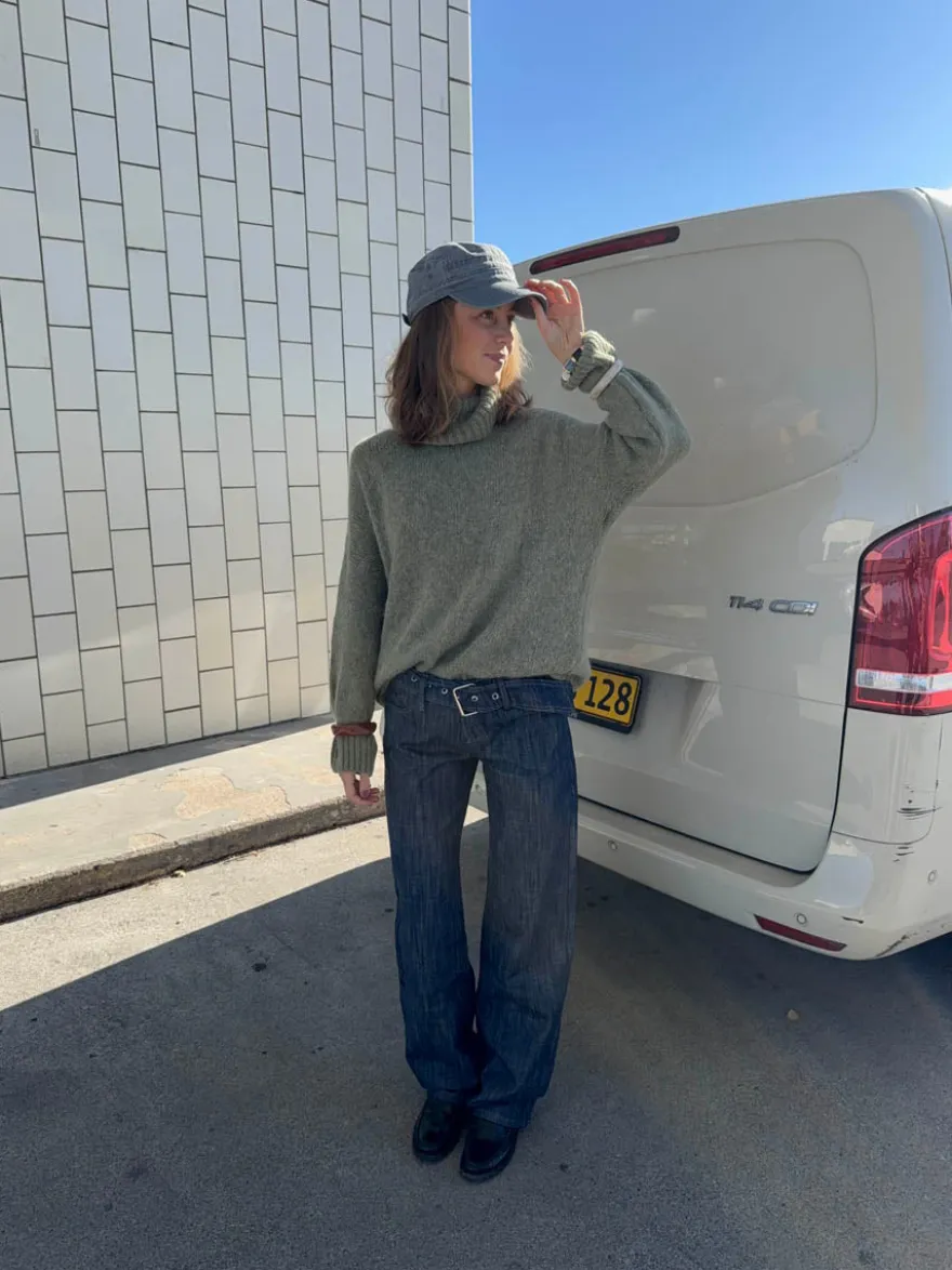 Design By Si Boletta jeans med bælte - Mørkeblå denim Hot