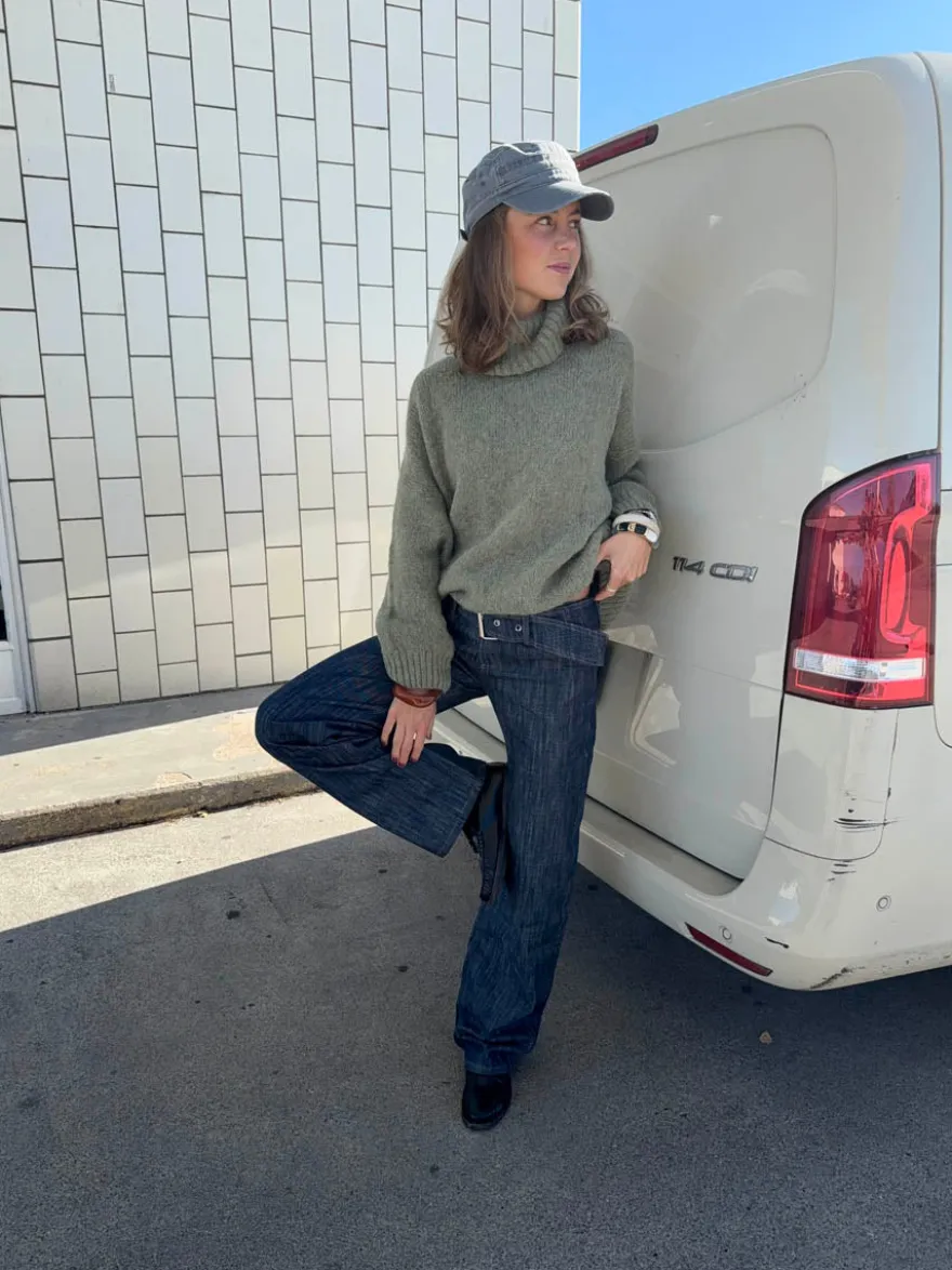 Design By Si Boletta jeans med bælte - Mørkeblå denim Hot