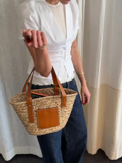 Design By Si Botalia strandtaske i flet - Beige Best