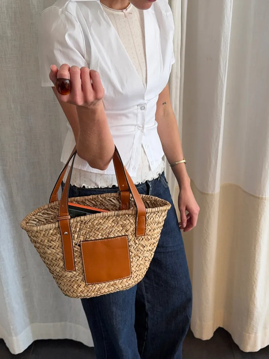 Design By Si Botalia strandtaske i flet - Beige Best