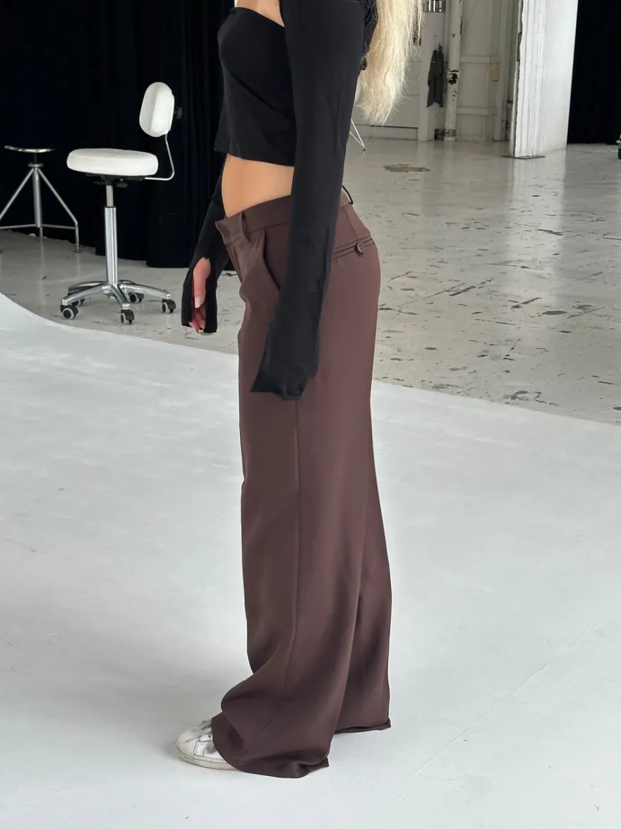 Design By Si Britney lavtaljede suit bukser - brun Clearance
