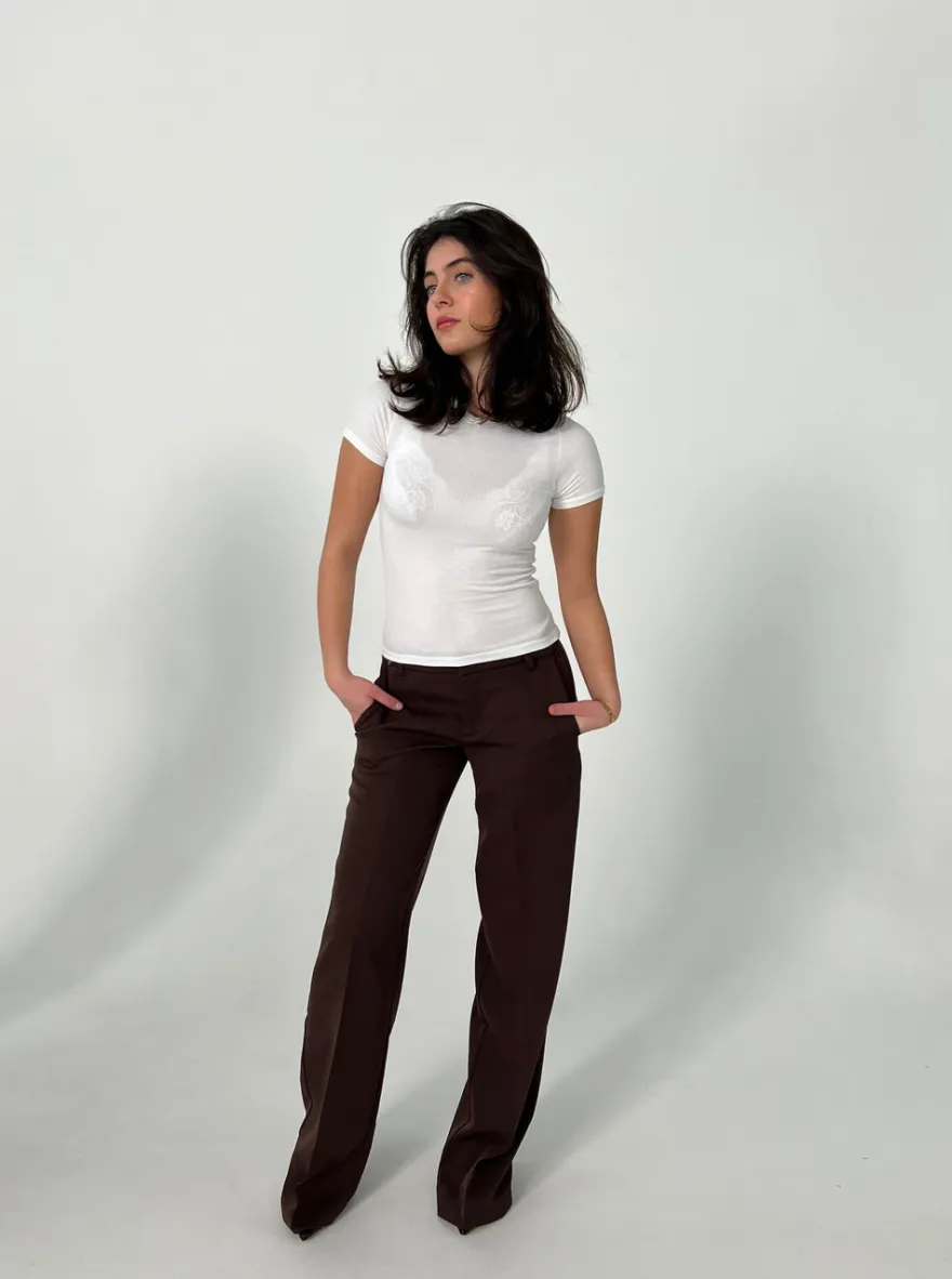 Design By Si Britney lavtaljede suit bukser - brun Clearance