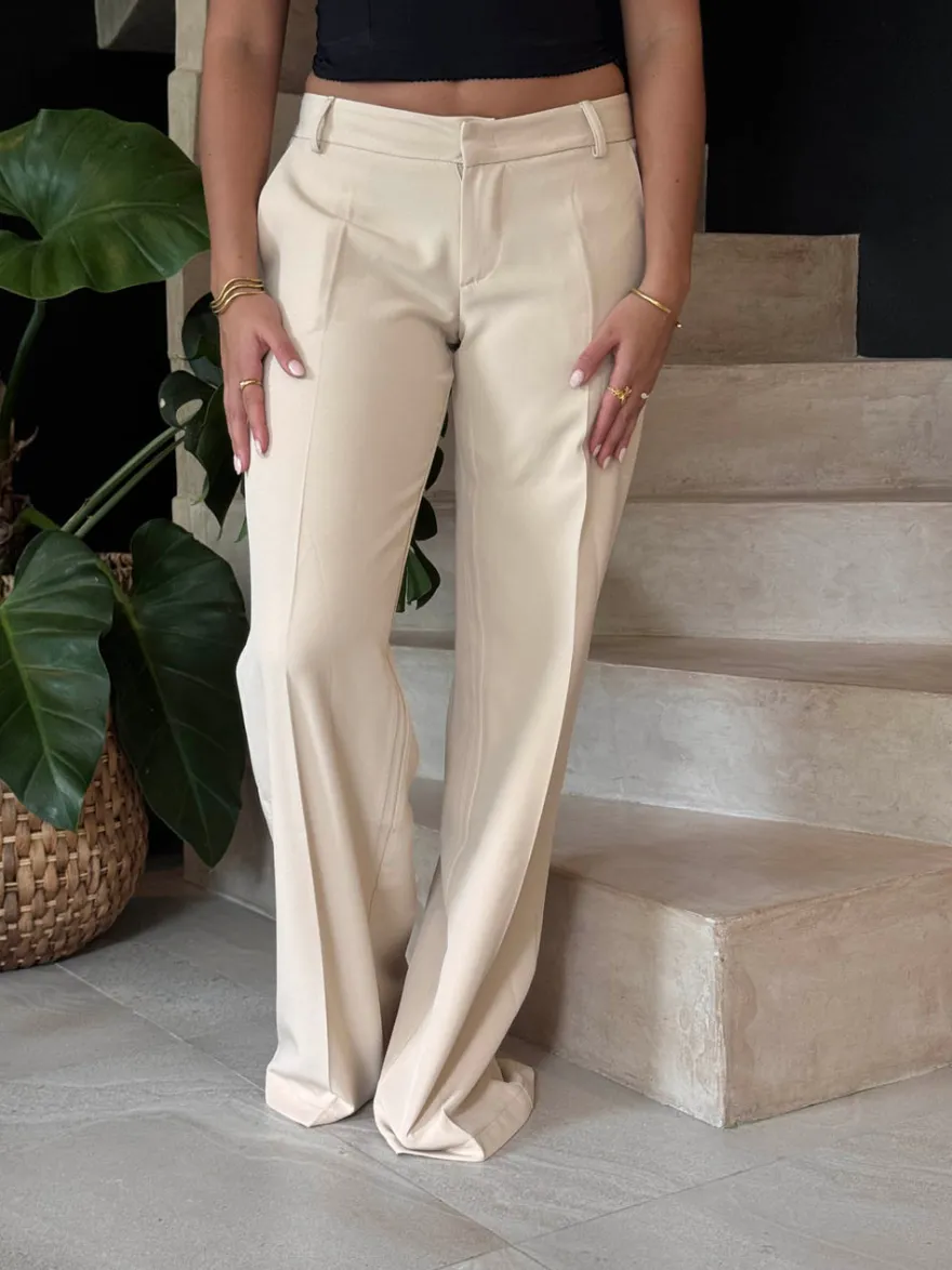 Design By Si Britney lavtaljede suit bukser - Beige Outlet