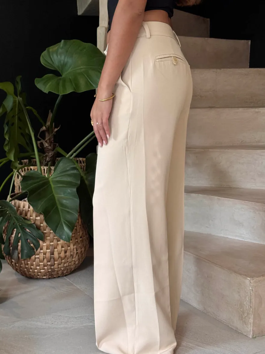 Design By Si Britney lavtaljede suit bukser - Beige Outlet