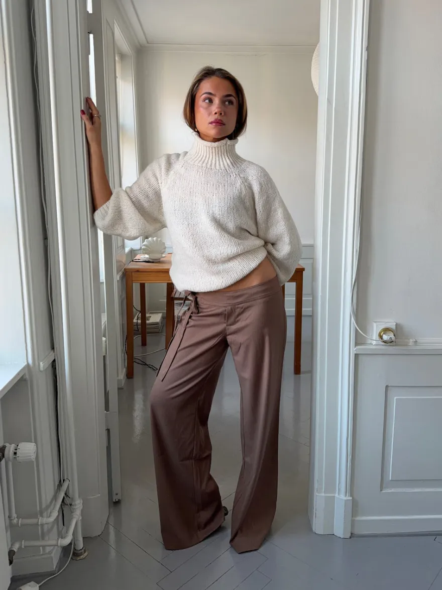 Design By Si Buka bukser med bindebånd og striber - Brun Best