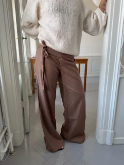 Design By Si Buka bukser med bindebånd og striber - Brun Best