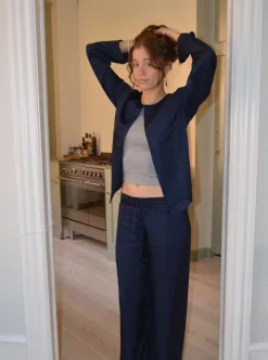 Design By Si Callie satin cardigan - Navy Online