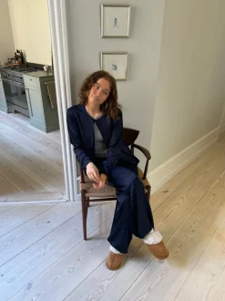Design By Si Callie satin cardigan - Navy Online