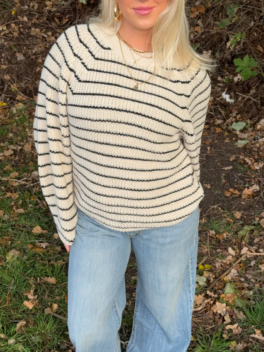 Design By Si Calva striktrøje med striber - Beige/sort Discount