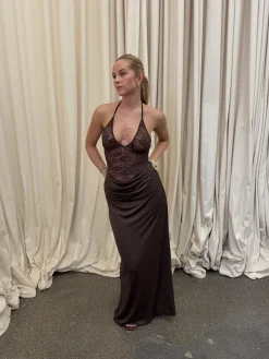 Design By Si Camillene kjole med blonder - Brun Discount