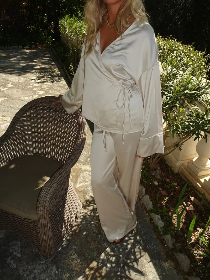 Design By Si Cammie løse satin bukser - Hvid Discount