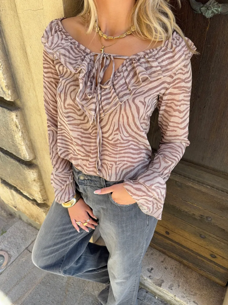 Design By Si Capucine bluse med zebraprint - Brun Outlet