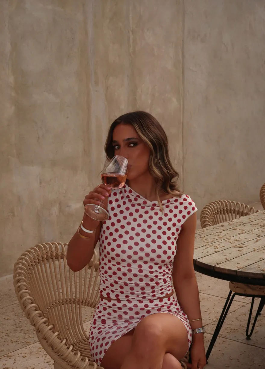Design By Si Catalina one shoulder top med polkaprikker - Rød/hvid Best