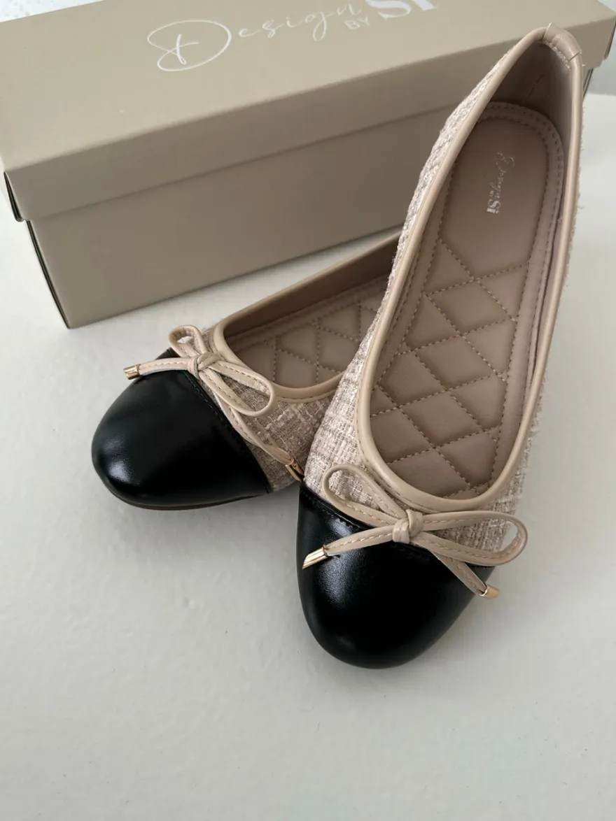 Design By Si Cetinje ballerina sko med skøjfe - Beige Hot