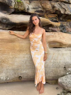 Design By Si Charline satinkjole - Hvid/orange Best