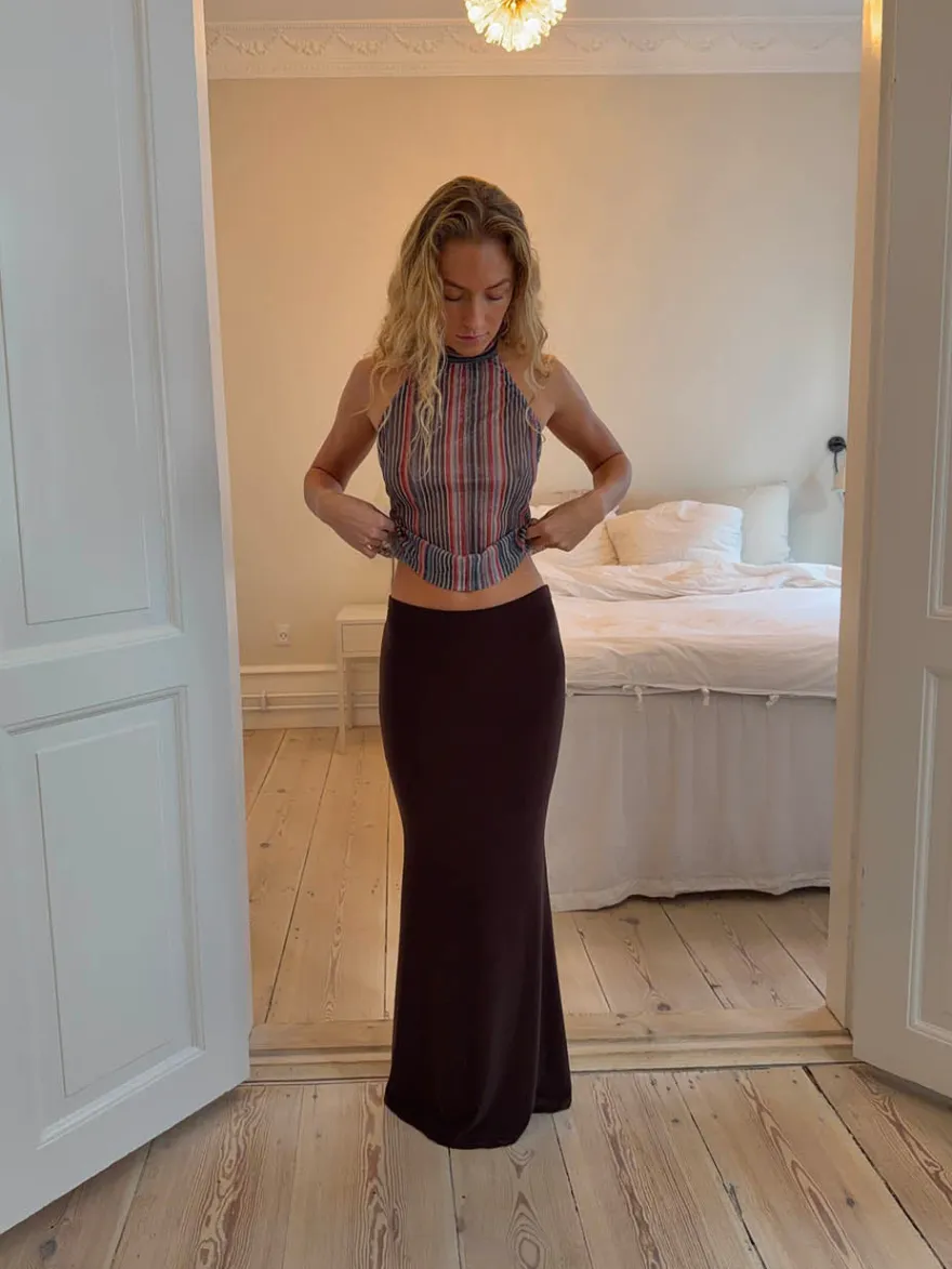 Design By Si Chifona maxinederdel - Brun Sale