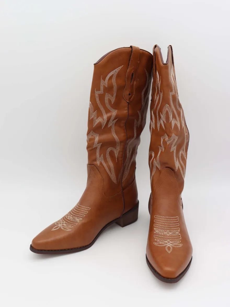 Design By Si Cille cowboystøvler i imiteret læder - Brun Online