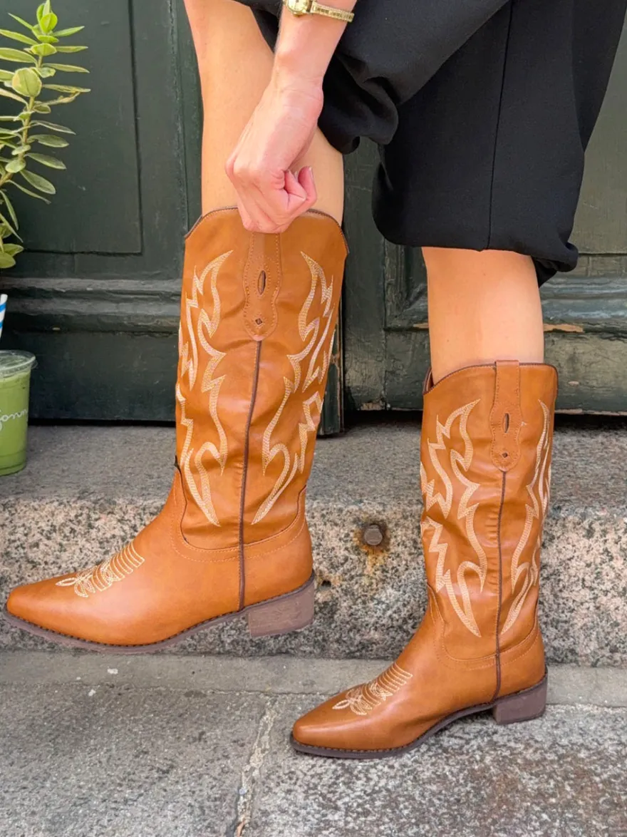Design By Si Cille cowboystøvler i imiteret læder - Brun Online