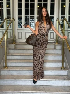 Design By Si Columbine maxikjole - Leopard Clearance