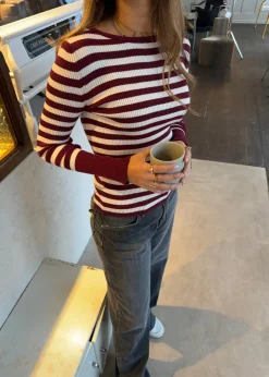 Design By Si Dahlia bluse med striber - Vinrød/hvid Best