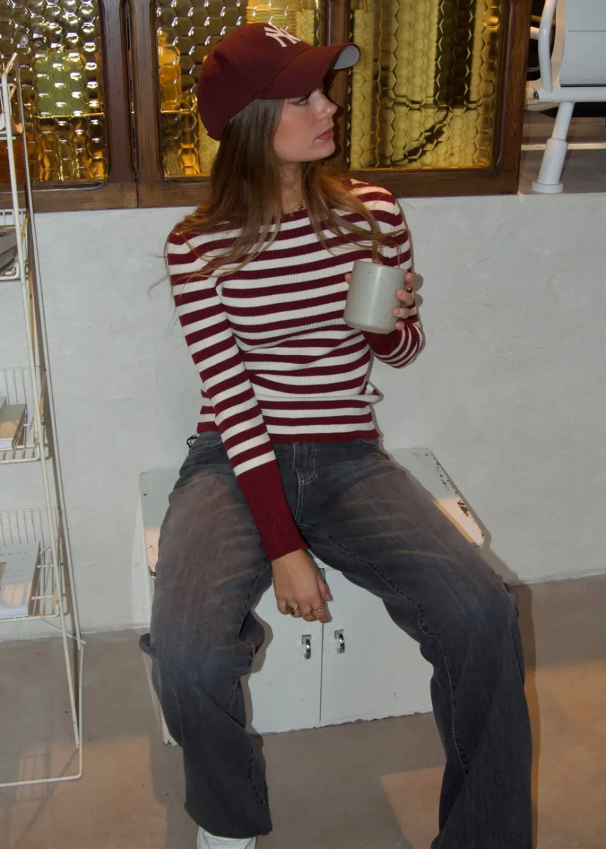 Design By Si Dahlia bluse med striber - Vinrød/hvid Best