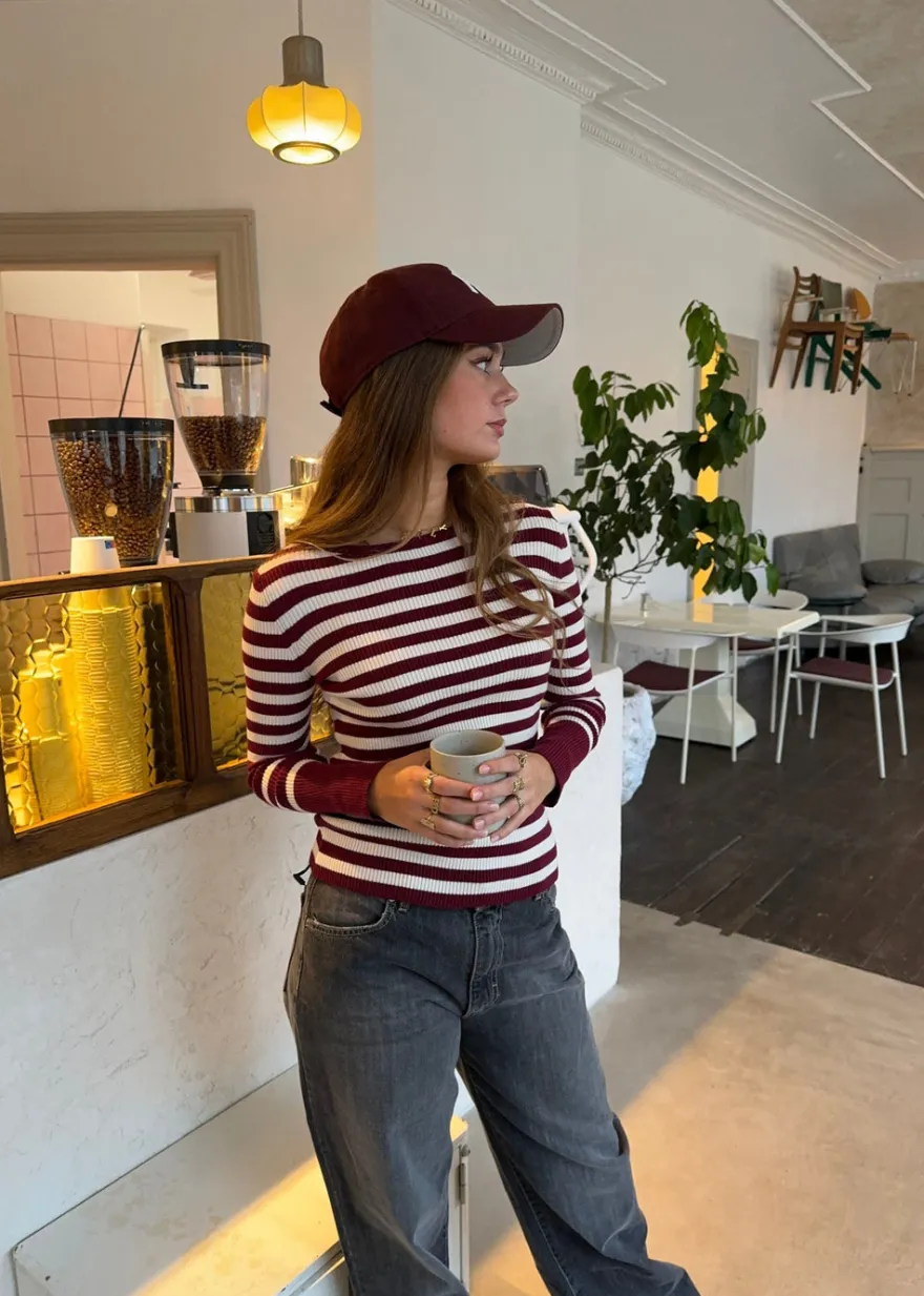 Design By Si Dahlia bluse med striber - Vinrød/hvid Best