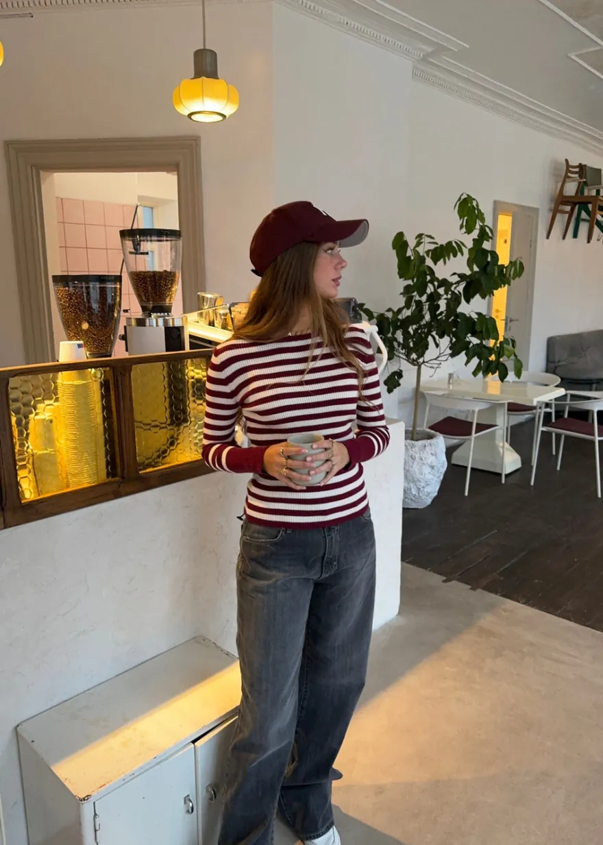 Design By Si Dahlia bluse med striber - Vinrød/hvid Best