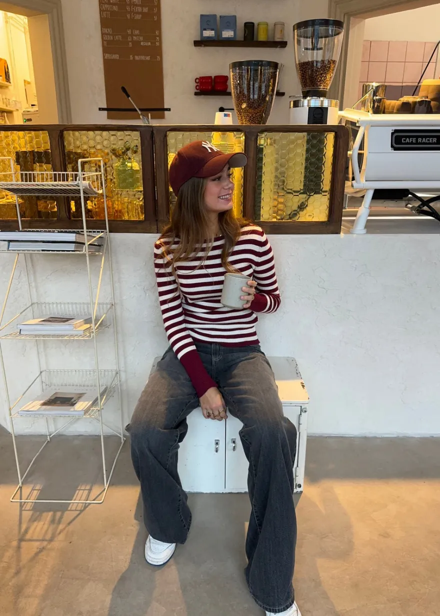 Design By Si Dahlia bluse med striber - Vinrød/hvid Best