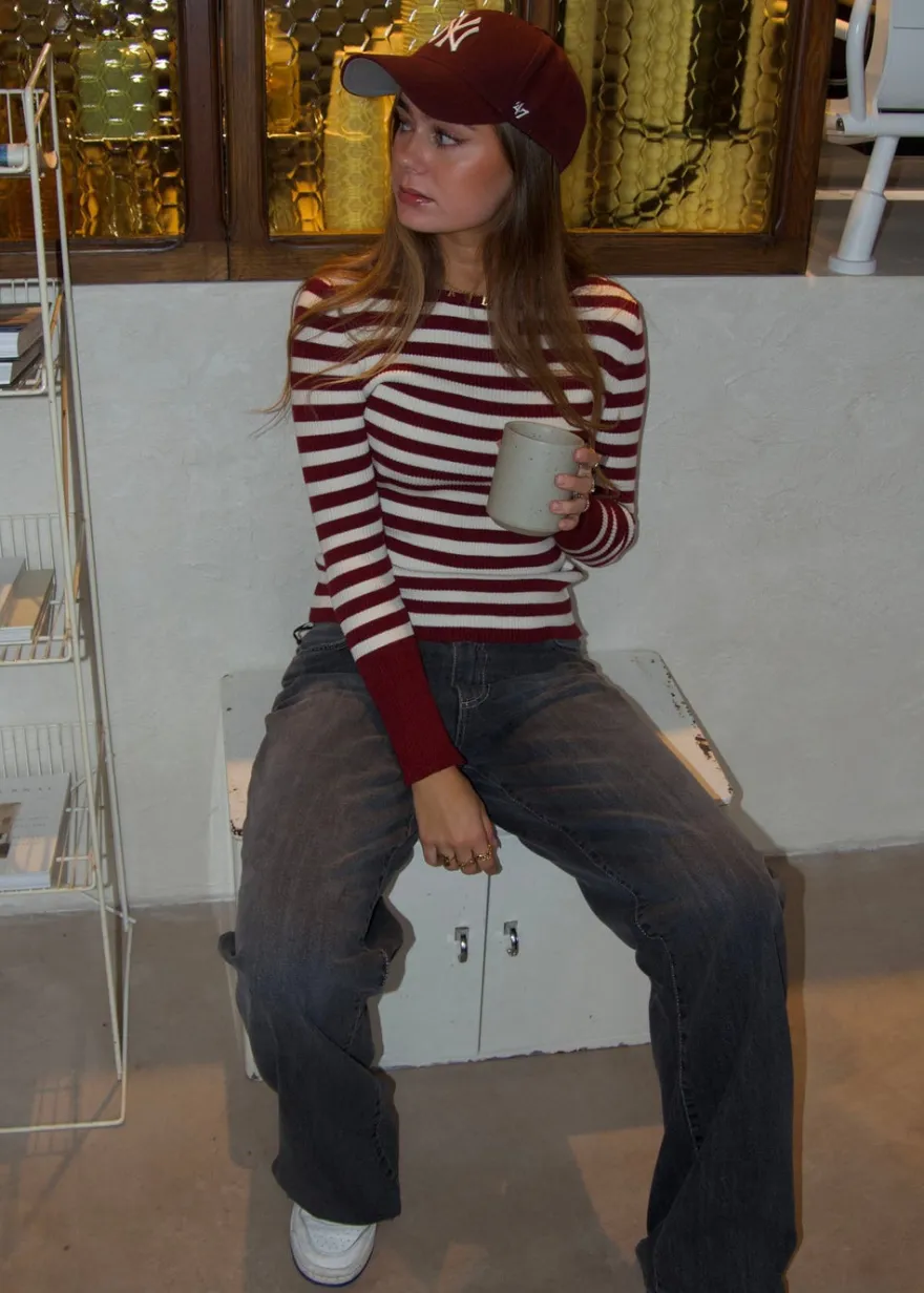 Design By Si Dahlia bluse med striber - Vinrød/hvid Best