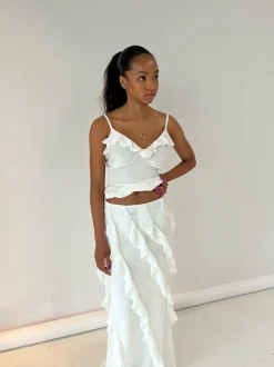 Design By Si Dalcon asymmetrisk top med flæser - Hvid New