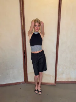 Design By Si Debby halterneck top med striber - Sort/hvid Hot