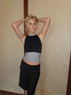 Design By Si Debby halterneck top med striber - Sort/hvid Hot