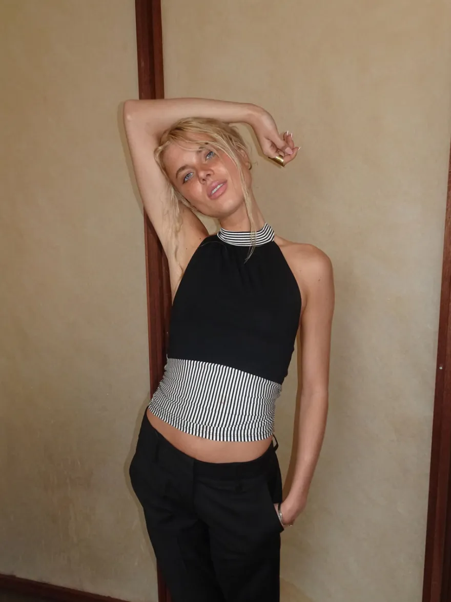 Design By Si Debby halterneck top med striber - Sort/hvid Hot