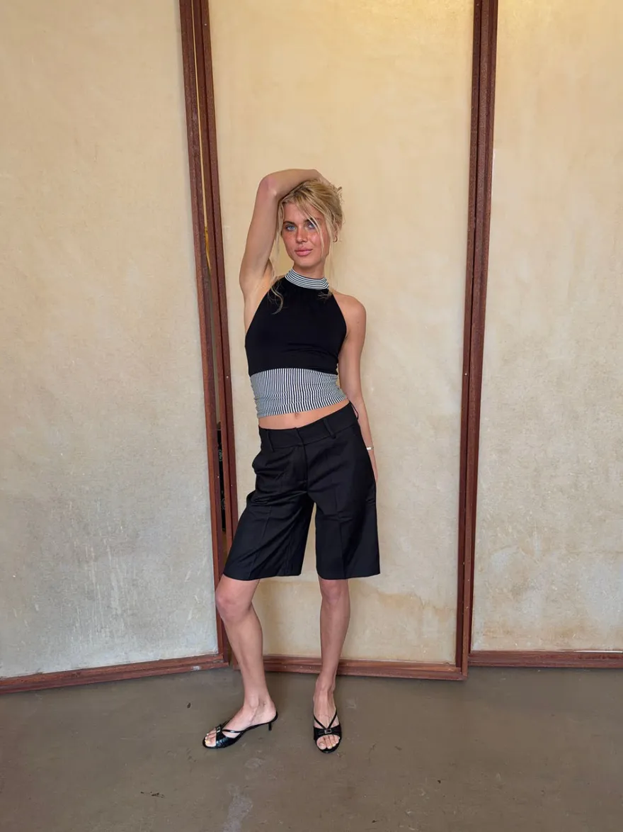 Design By Si Debby halterneck top med striber - Sort/hvid Hot