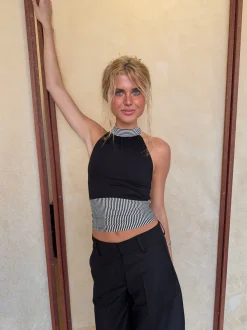 Design By Si Debby halterneck top med striber - Sort/hvid Hot