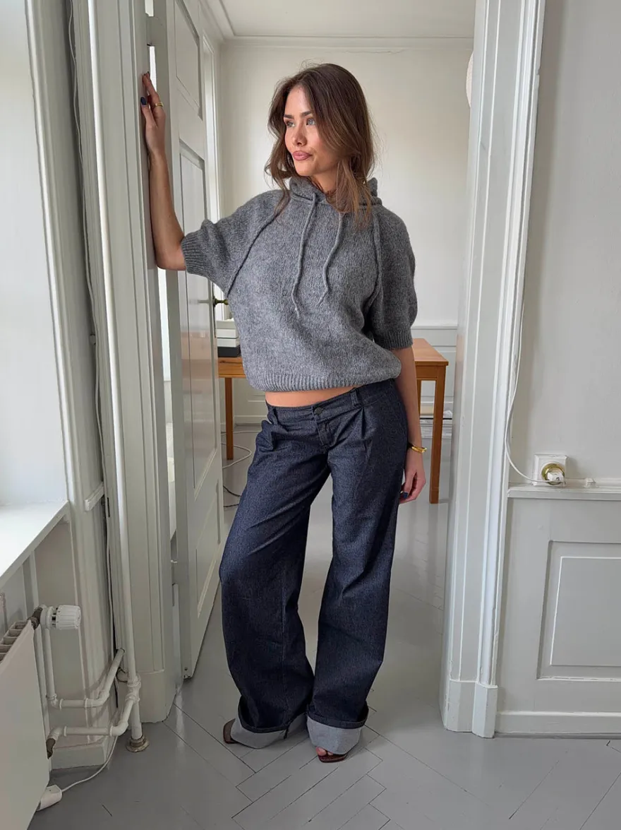 Design By Si Demi jeans med opsmøg - Mørk denim New